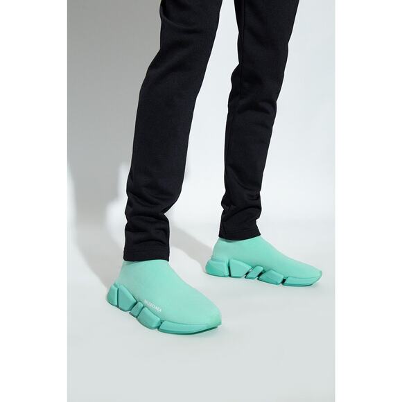 Balenciaga Mens Speed 2.0 Sock Mint Green High Top Knit Trainer Sneaker 45 12 - Picture 4 of 12